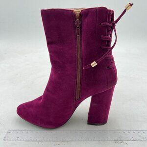 Women's Purple  Round Toe Lace Up Chunky High Heels Ankle Boots for Women